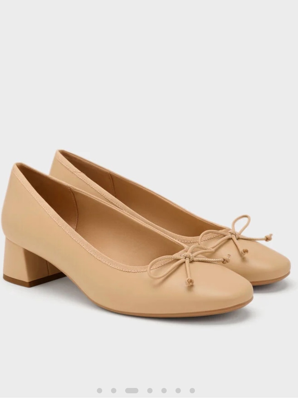 Charles & Keith Beige Block-Heel Bow Pumps
